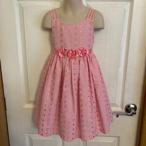 Pink and white eyelet lace dress